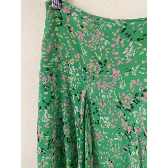 Y2K BCBGMAXAZRIA 100% Silk Green Pink Print Size Small Asymmetrical Hem - Picture 2 of 8